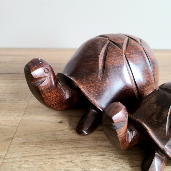 Set of 2 Midcentury Rosewood Ironwood Hand Carved Turtles Figurine Statures. - Picture 5 of 7
